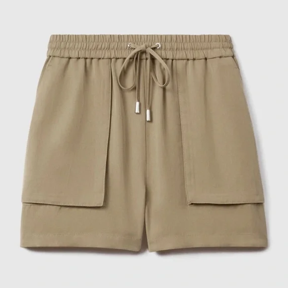 REISS isador drawstring short pull on tencel khaki safari size 6 US - Picture 3 of 12